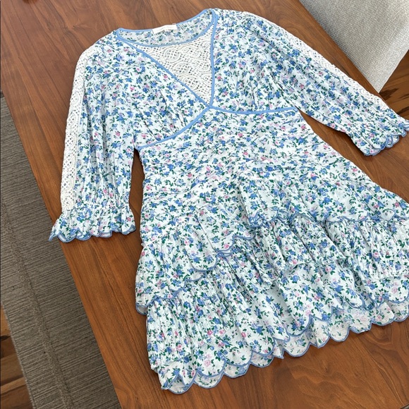 LoveShackFancy Marquise Ditsy Floral Print Mini Dress Cottagecore Lace Size 6 - Picture 3 of 9